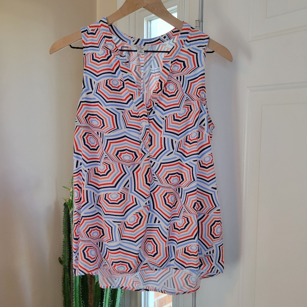 Crown & Ivy Red White‎ And Blue Patriotic Umbrella Print Tank Top, Size Womens M